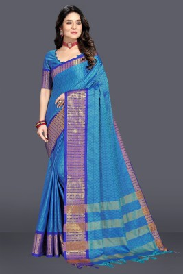 Dhami Woven Bollywood Cotton Silk Saree(Blue)