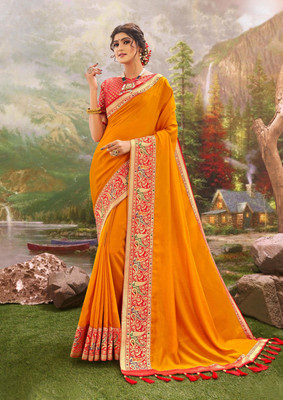 Parmila Fashion Solid/Plain Bollywood Art Silk Saree(Yellow)