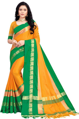 Frimiza Woven Banarasi Cotton Silk Saree(Mustard)