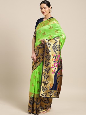 Shaily Woven Paithani Silk Blend Saree(Green, Blue)