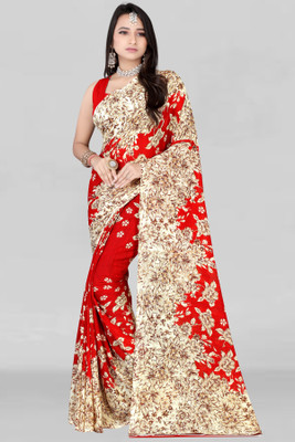 Leelavati Floral Print Bollywood Georgette Saree(Red)