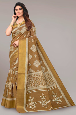 PRIYANSH CREATION Printed Bollywood Cotton Blend Saree(Mustard)