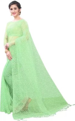 PRIMERION Printed, Self Design, Solid/Plain Bollywood Net Saree(Light Green)