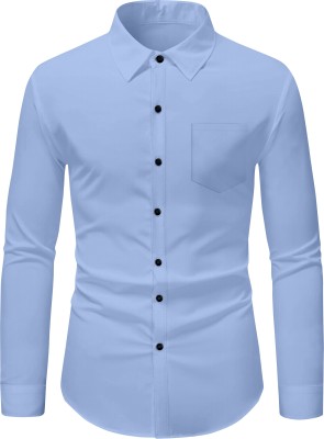 LUNGER Men Solid Casual Light Blue Shirt