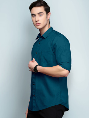 LUNGER Men Solid Casual Blue Shirt
