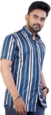 BONDEYE FASHION Men Striped Casual Blue, White Shirt