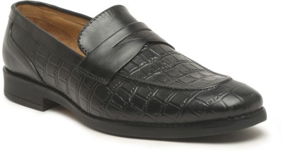 Teakwood Leathers Men Black Textured Leather Slip-On shoes Slip On For Men(Black , 6)