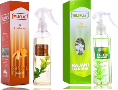 Wildplay sandal, rajnigandha Spray Sandal 250ml Room freshener 1pc. and Rajnigandha 250ml room freshener 1pc.(2 x 125 ml)