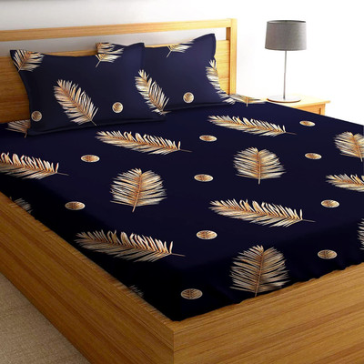 TURIYA 180 TC Microfiber Double Floral Fitted (Elastic) Bedsheet(Pack of 1, Black)