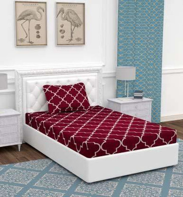 220 TC Cotton Single Striped Bedsheet(Pack of 1, Maroon)