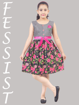 Fessist Girls Midi/Knee Length Casual Dress(Pink, Sleeveless)