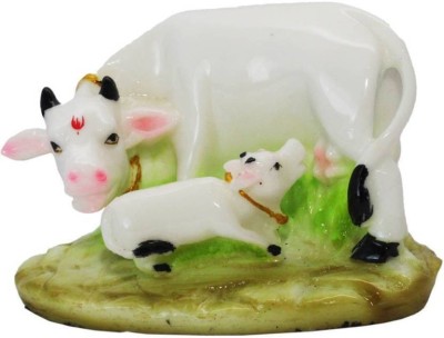 APNA KANHA Washable White Marble Beautiful Cow with Calf Idol Showpiece Decorative Showpiece  -  10 cm(Marble, Multicolor)