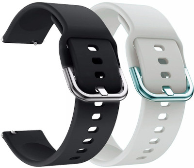 AOnes Pack of 2 Silicone 20mm Watch Strap with Metal Buckle for Evolves Nextfit Song S Smart Watch Strap(Black, White)