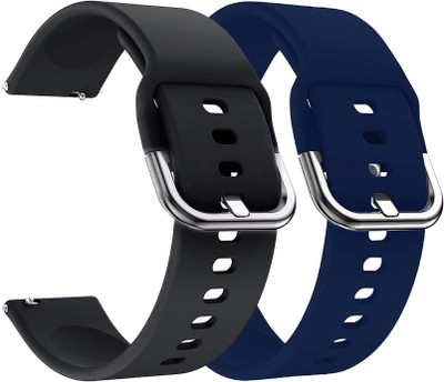 AOnes Pack of 2 Silicone Watch Strap with Metal Buckle for Noise Noisefit Fuse Plus Smart Watch Strap(Black, Blue)