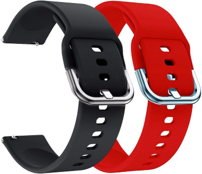 AOnes Pack of 2 Silicone 20mm Watch Strap with Metal Buckle for Realme Classic Watch Smart Watch Strap(Black, Red)