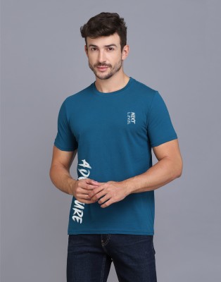 SLOWLORIS Typography Men Round Neck Dark Blue T-Shirt