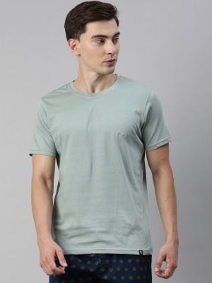 JOVEN Solid Men Round Neck Light Green T-Shirt