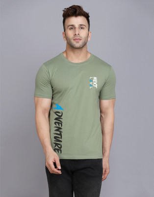 SLOWLORIS Typography Men Round Neck Light Green T-Shirt