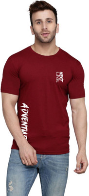 SLOWLORIS Typography Men Round Neck Maroon T-Shirt