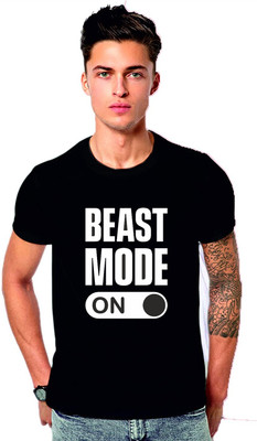 Elderbuy Printed Men Round Neck Black T-Shirt