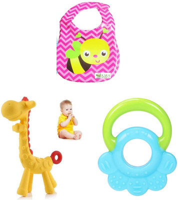 URBAN CUBE EVA BIB WITH MULTI DESIGN TEETHER (MULTICOLOR) Teether and Feeder(multi color eva bib)