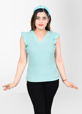 Delis Casual Solid Women Blue Top