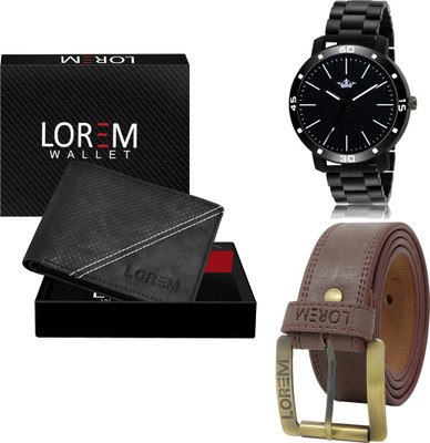 LOREM LR112-WL35-BL02 Mens Combo Of Watch With Artificial Leather Wallet & Belt Analog Watch  - For Men