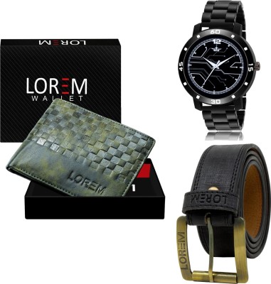 LOREM LR113-WL38-BL01 Mens Combo Of Watch With Artificial Leather Wallet & Belt Analog Watch  - For Men
