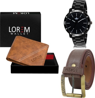 LOREM LR112-WL33-BL02 Mens Combo Of Watch With Artificial Leather Wallet & Belt Analog Watch  - For Men