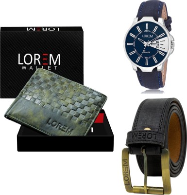 LOREM LR23-WL38-BL01 Mens Combo Of Watch With Artificial Leather Wallet & Belt Analog Watch  - For Men