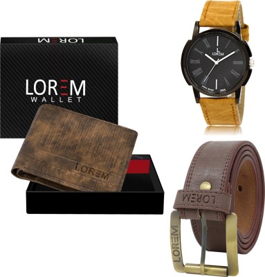 LOREM LR19-WL28-BL02 Mens Combo Of Watch With Artificial Leather Wallet & Belt Analog Watch  - For Men