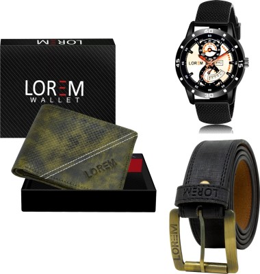 LOREM LR56-WL34-BL01 Mens Combo Of Watch With Artificial Leather Wallet & Belt Analog Watch  - For Men