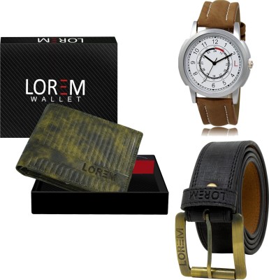 LOREM LR17-WL30-BL01 Mens Combo Of Watch With Artificial Leather Wallet & Belt Analog Watch  - For Men