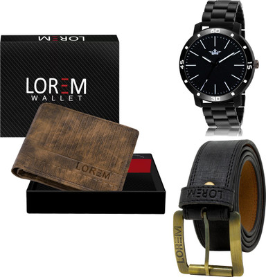 LOREM LR112-WL28-BL01 Mens Combo Of Watch With Artificial Leather Wallet & Belt Analog Watch  - For Men