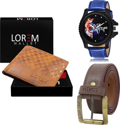LOREM LR66-WL37-BL02 Mens Combo Of Watch With Artificial Leather Wallet & Belt Analog Watch  - For Men