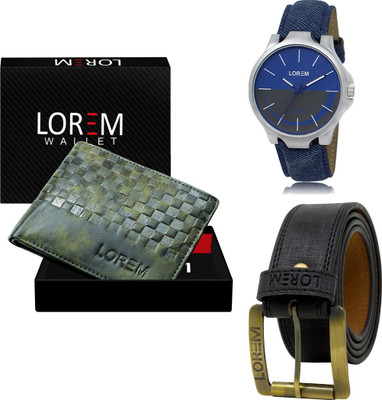 LOREM LR24-WL38-BL01 Mens Combo Of Watch With Artificial Leather Wallet & Belt Analog Watch  - For Men