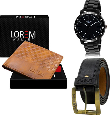 LOREM LR112-WL37-BL01 Mens Combo Of Watch With Artificial Leather Wallet & Belt Analog Watch  - For Men