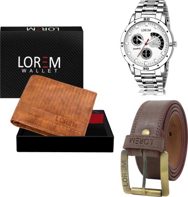 LOREM LR101-WL29-BL02 Mens Combo Of Watch With Artificial Leather Wallet & Belt Analog Watch  - For Men