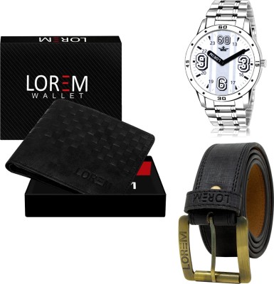 LOREM LR111-WL39-BL01 Mens Combo Of Watch With Artificial Leather Wallet & Belt Analog Watch  - For Men