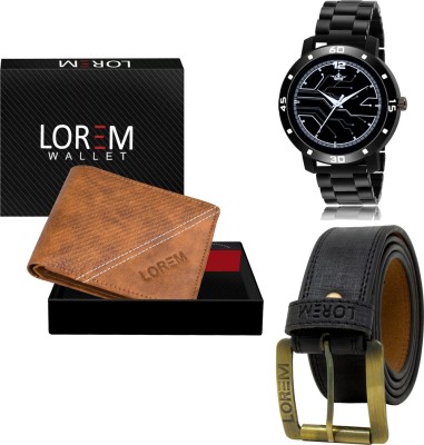 LOREM LR113-WL33-BL01 Mens Combo Of Watch With Artificial Leather Wallet & Belt Analog Watch  - For Men