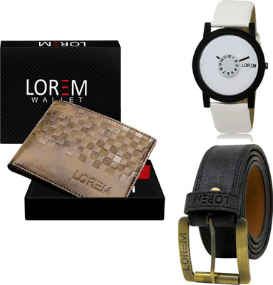 LOREM LR26-WL36-BL01 Mens Combo Of Watch With Artificial Leather Wallet & Belt Analog Watch  - For Men