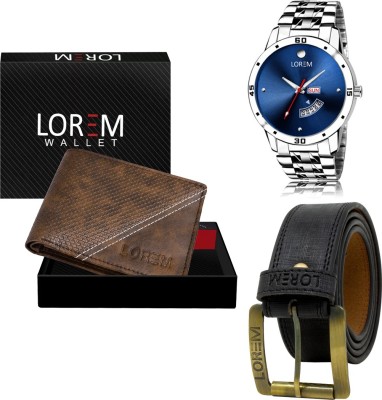 LOREM LR105-WL32-BL01 Mens Combo Of Watch With Artificial Leather Wallet & Belt Analog Watch  - For Men