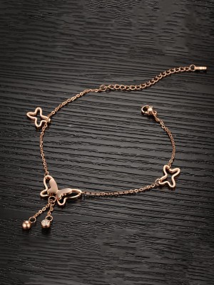 Kairangi Butterfly Anklet Women Rose Gold-Plated Butterfly Charm Stainless Steel Anklet Metal Anklet