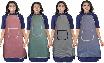 Fabfurn Cotton Home Use Apron - Free Size(Multicolor, Pack of 4)