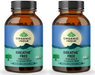 ORGANIC INDIA Breathe Free Ayurvedic Capsule for Allergic Asthma & Coughing 180 Capsules x 2(Pack of 2)