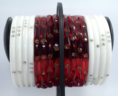 MOKSH INFRACON Plastic Crystal Gold-plated Bangle Set(Pack of 16)