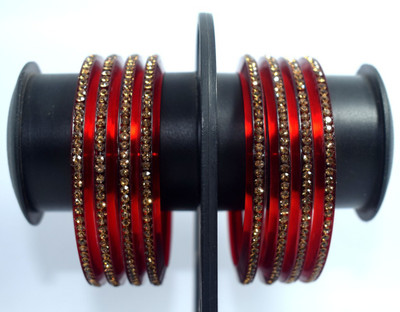 MOKSH INFRACON Plastic Crystal Gold-plated Bangle(Pack of 8)