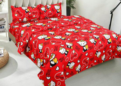 NIKITA ENTERPRISE 144 TC Microfiber Double 3D Printed Flat Bedsheet(Pack of 1, Red)