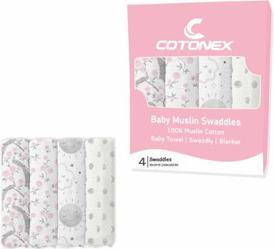 Cotonex Printed Crib Swaddling Baby Blanket for  AC Room(Muslin, Peacock/Grey)