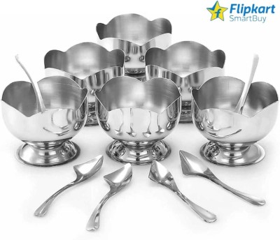 Flipkart SmartBuy Stainless Steel Dessert Bowl Ice Cream Cups, Ice Cup, Steel Ice Cream Cup With 6 Spoons(Pack of 12, Silver)